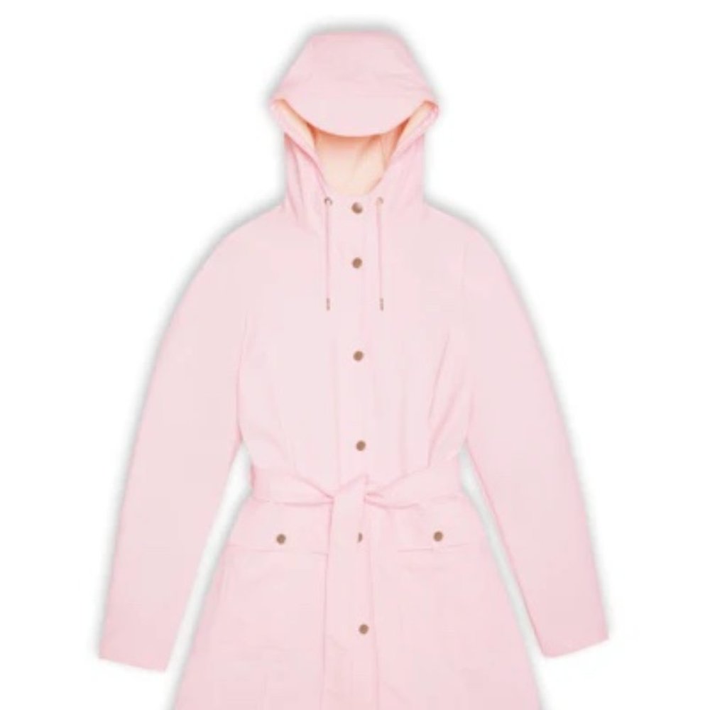 Rains belted and hooded rain jacket in pink